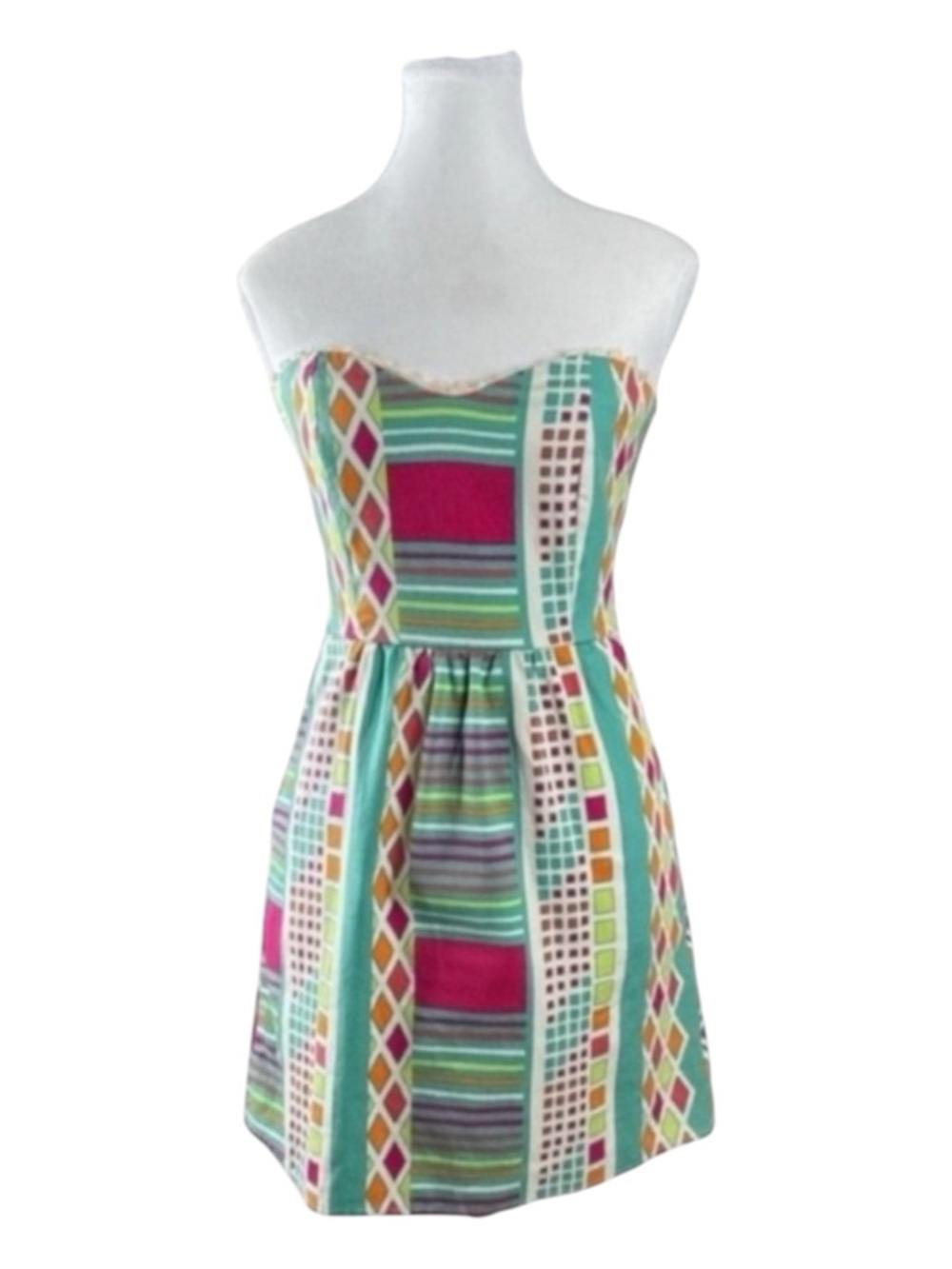 JUDITH MARCH Strapless Geometric Mini Dress, Lined, Size S.